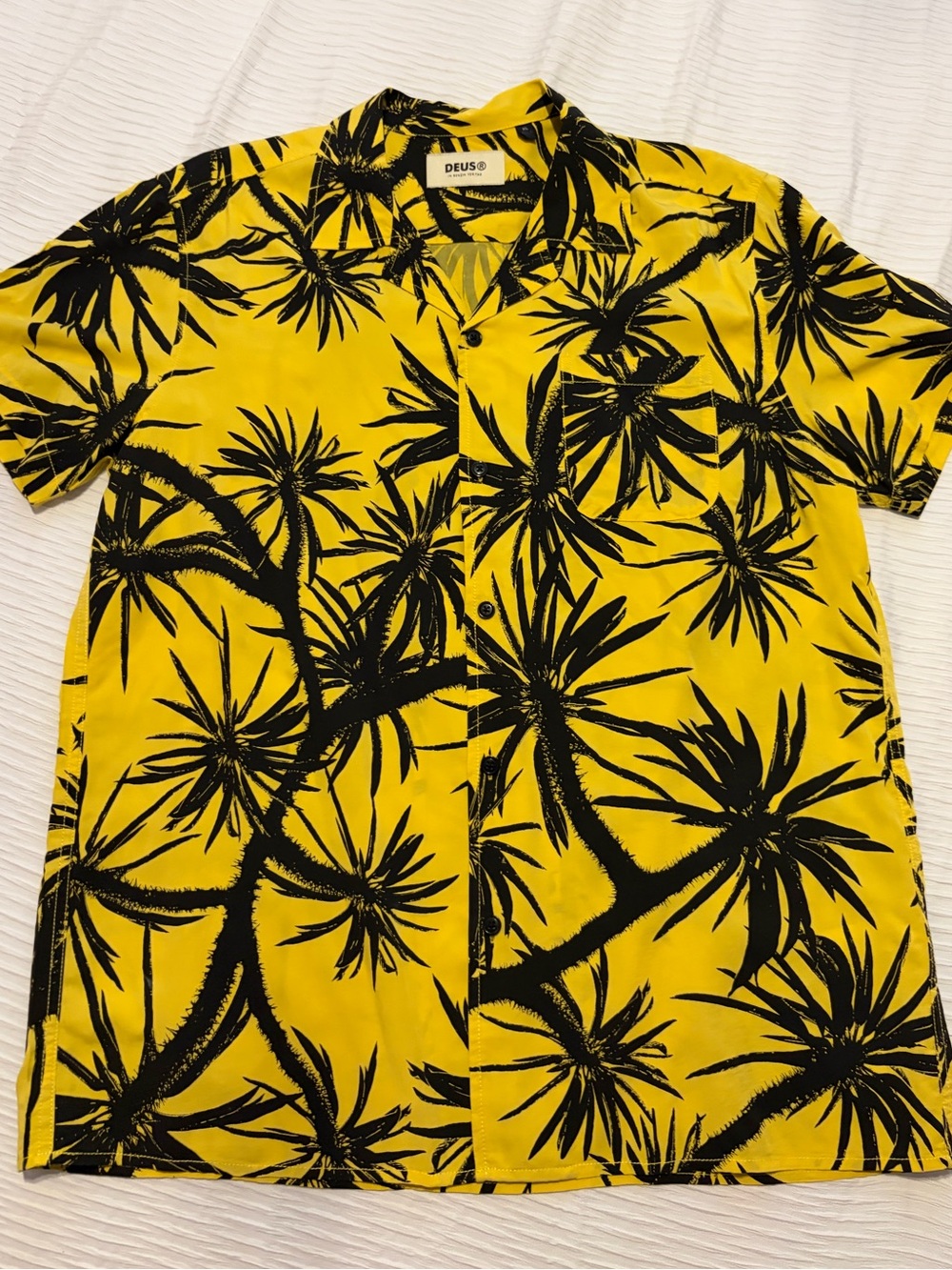 Deus Ex Machina Yellow Palm Print Short Sleeve Button-Down Shirt